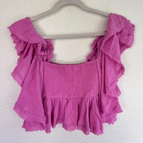 Free People Make Waves Top Womens XS Crop Flowy Beachy Boho Festival Pink NEW - Picture 2 of 9
